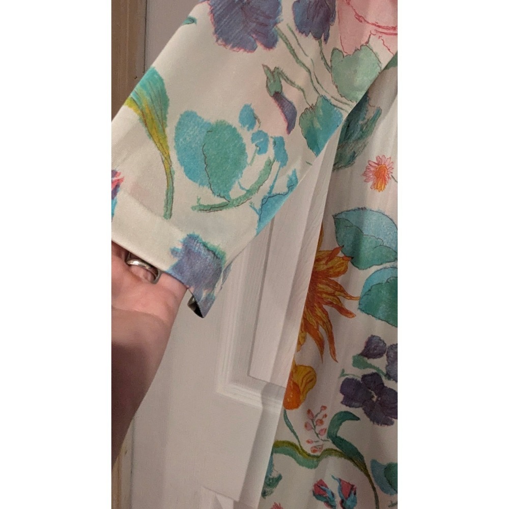 Vintage 70s Watercolor Floral Hostess Gown Maxi Dress Button Front Lounge Robe S - Picture 3 of 7